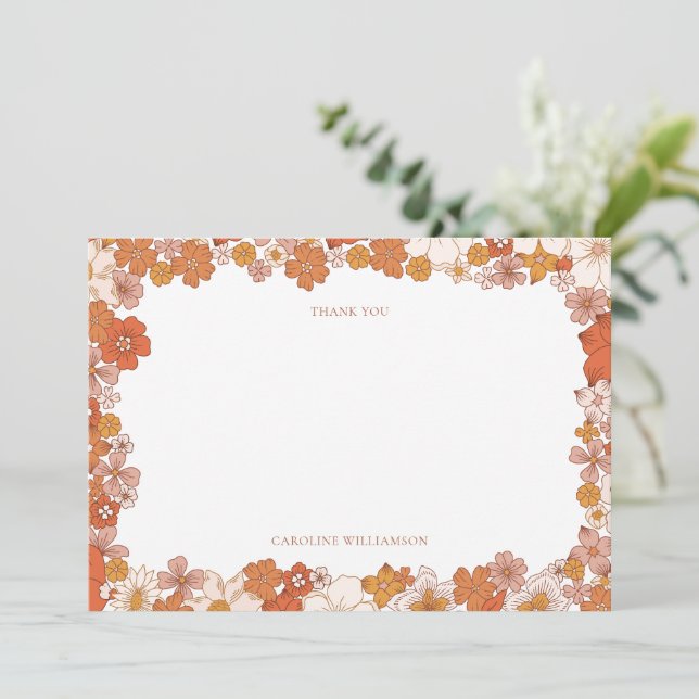 Tarjeta De Agradecimiento Groovy Boho Naranja Floral Bridal Shower Personali (Anverso de pie)