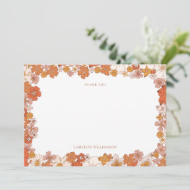 Tarjeta De Agradecimiento Groovy Boho Naranja Floral Bridal Shower Personali