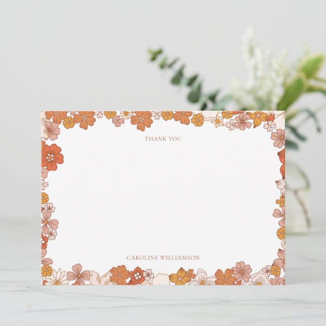 Tarjeta De Agradecimiento Groovy Boho Orange Floral Baby Shower Custom (Anverso de pie)