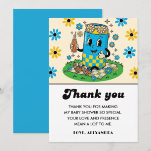 Tarjeta De Agradecimiento Groovy Daisy Azul Amarillo Moderno Está Lista para
