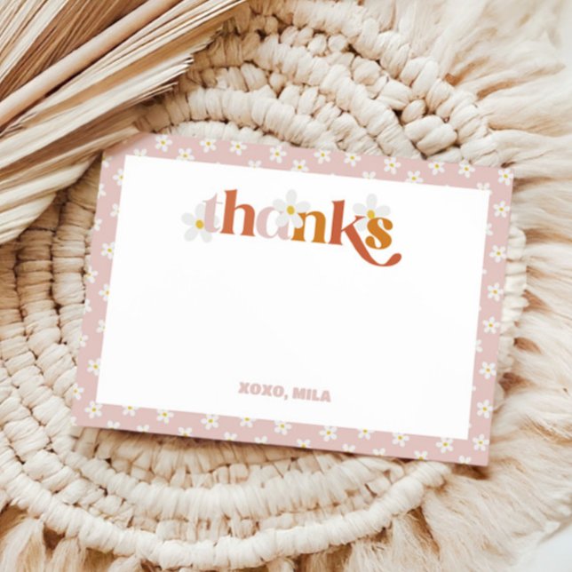 Tarjeta De Agradecimiento Groovy Daisy Modern Boho Cumpleaños (Subido por el creador)