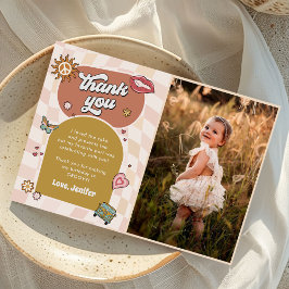 Tarjeta De Agradecimiento Groovy Daisy Retro Fiesta del primer cumpleaños fo