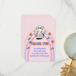 Tarjeta De Agradecimiento Groovy Ghost Trick or Treat Cumpleaños de Hallowee
