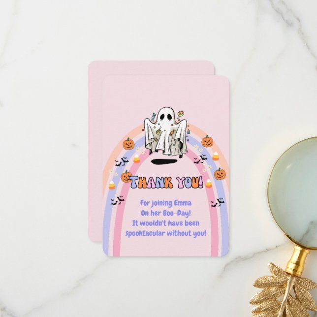 Tarjeta De Agradecimiento Groovy Ghost Truco o trato Cumpleaños de Halloween (Anverso/Reverso In Situ)