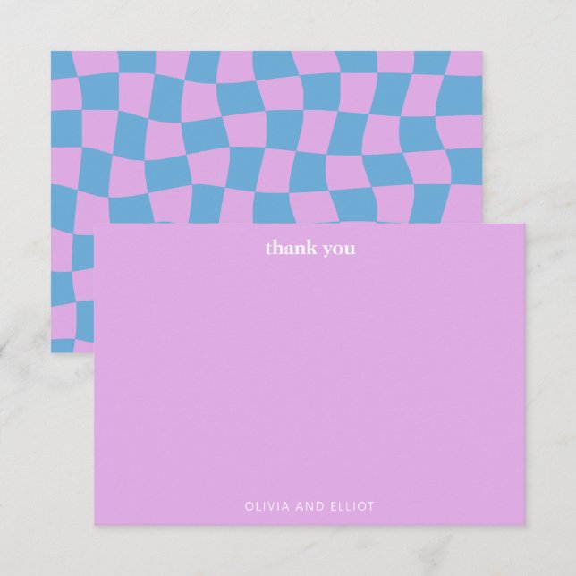 Tarjeta De Agradecimiento Groovy Lavender Checkerboard Cute Baby Shower (Anverso / Reverso)