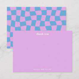 Tarjeta De Agradecimiento Groovy Lavender Checkerboard Cute Baby Shower