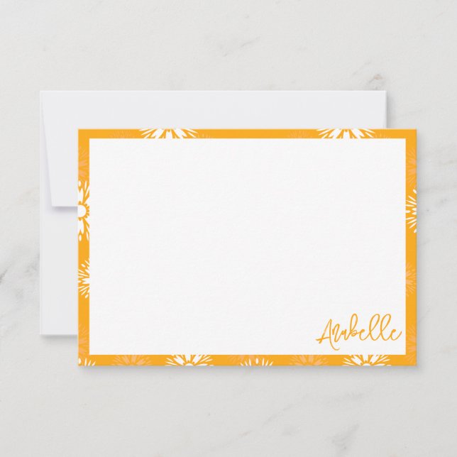 Tarjeta De Agradecimiento Groovy Naranja Daisy Flower Retro Floral Nombre (Anverso)
