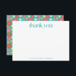 Tarjeta De Agradecimiento Groovy Retro 50 Flores Turquesa Bat Mitzvah<br><div class="desc">Groovy Retro 50 Flores azul turquesa y bate rosa caliente Mitzvah Gracias tarjeta</div>