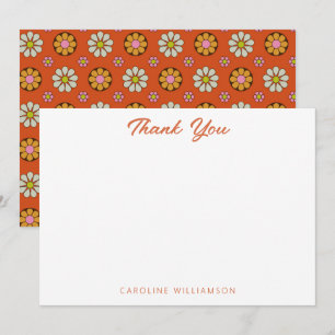 Tarjeta De Agradecimiento Groovy Retro 60s Botánico Naranja Rosa Personaliza
