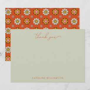 Tarjeta De Agradecimiento Groovy Retro Años 60 Flores Naranja Rosa Personali