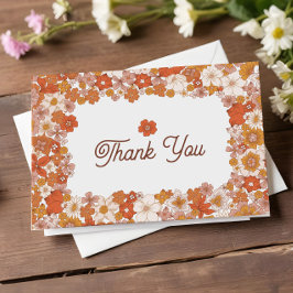 Tarjeta De Agradecimiento Groovy Retro Naranja Rosa Ducha de Novias