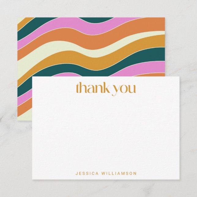 Tarjeta De Agradecimiento Groovy Retro Personalizado ondulado amarillo rosa  (Anverso / Reverso)