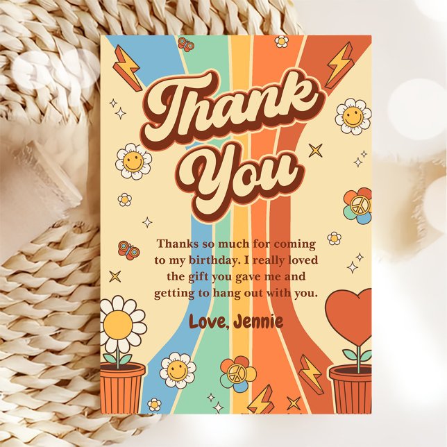 Tarjeta De Agradecimiento Groovy Retro Rainbow Birday (Subido por el creador)
