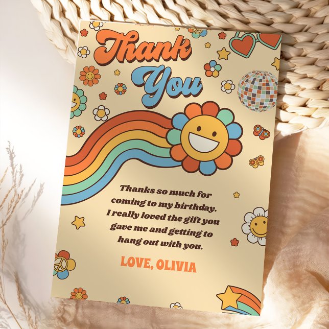 Tarjeta De Agradecimiento Groovy Retro Rainbow Birday (Subido por el creador)