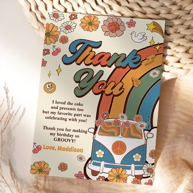 Tarjeta De Agradecimiento Groovy Retro Rainbow Birday (Subido por el creador)