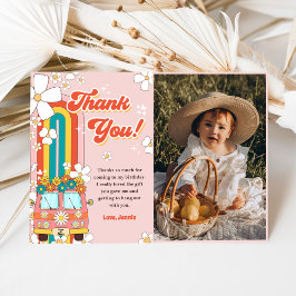 Tarjeta De Agradecimiento Groovy Retro Rainbow Birday Photo