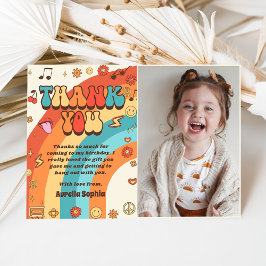 Tarjeta De Agradecimiento Groovy Retro Rainbow Birday Photo