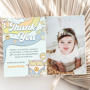 Tarjeta De Agradecimiento Groovy Retro Rainbow Birday Photo