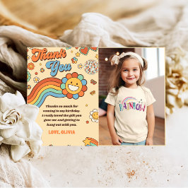 Tarjeta De Agradecimiento Groovy Retro Rainbow Birday Photo