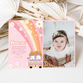 Tarjeta De Agradecimiento Groovy Retro Rainbow Birday Photo