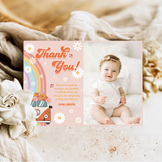 Tarjeta De Agradecimiento Groovy Retro Rainbow Birday Photo