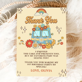 Tarjeta De Agradecimiento Groovy Retro Rainbow Primera fiesta de cumpleaños