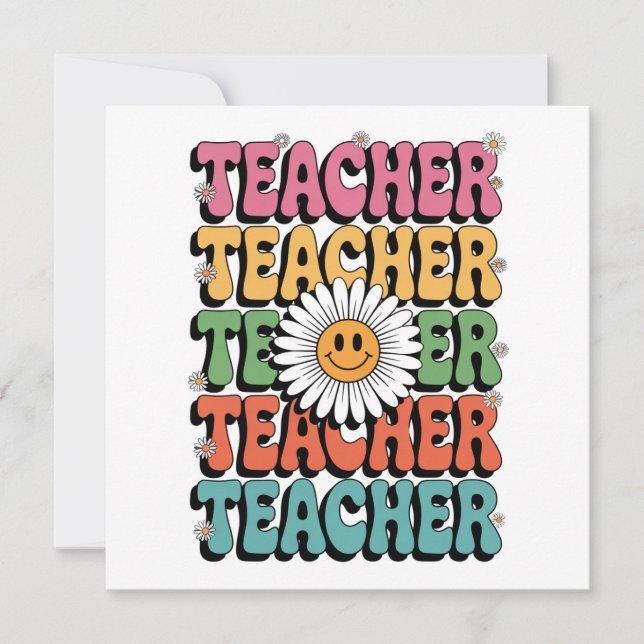 Tarjeta De Agradecimiento Groovy Teacher Cute Daisy Flower Retro Back School (Anverso)