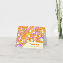 Tarjeta De Agradecimiento Groovy Vintage Naranja Floral Bridal Shower Person