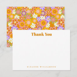 Tarjeta De Agradecimiento Groovy Vintage Naranja Floral Ducha Personalizado 