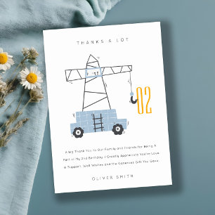Tarjeta De Agradecimiento Grúa de Construcción Adorable Cumpleaños de Niños