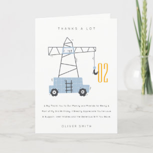 Tarjeta De Agradecimiento Grúa de Construcción Adorable Cumpleaños para Niño