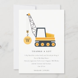 Tarjeta De Agradecimiento Grúa de Construcción Adorable Vehículo Baby Shower