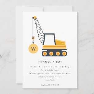 Tarjeta De Agradecimiento Grúa de Construcción Adorable Vehículo Baby Shower