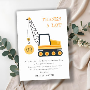 Tarjeta De Agradecimiento Grúa de Construcción Adorable Vehículo Cumpleaños
