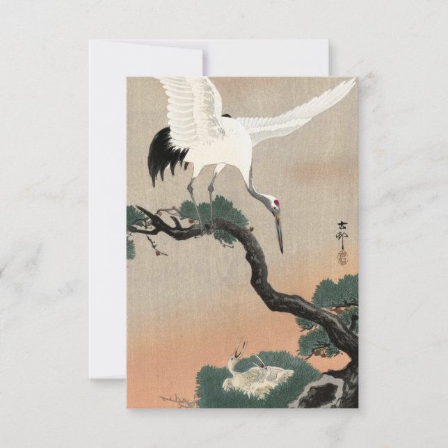 Tarjeta De Agradecimiento Grúa japonesa en rama de Pine de Ohara Koson (Anverso)