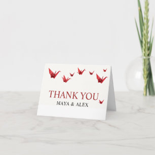 Tarjeta De Agradecimiento Grullas de papel de origami rojas boda minimalista