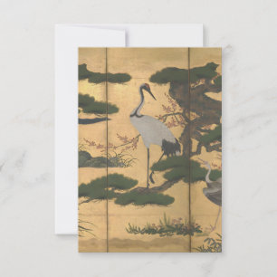 Tarjeta De Agradecimiento Grullas Japonesas Gold "Cuatro Estaciones" Arte Cl