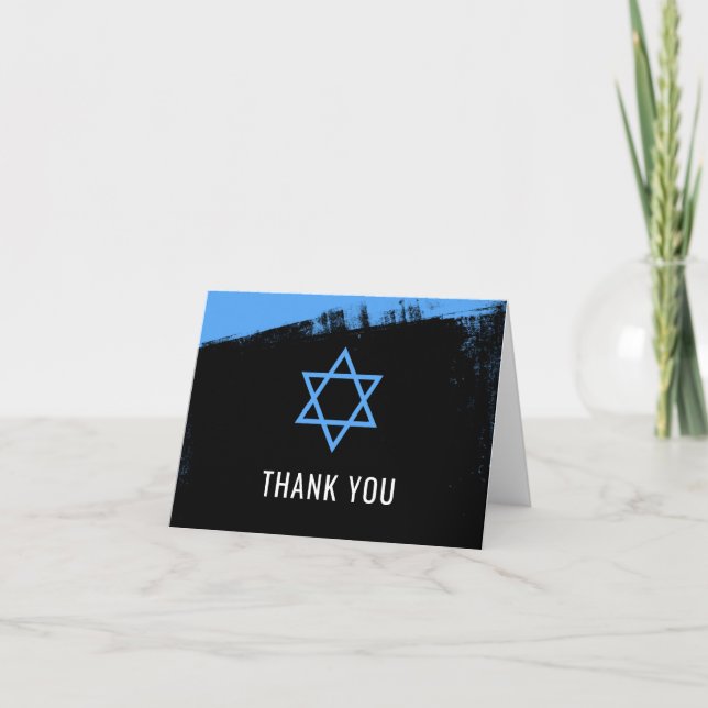 Tarjeta De Agradecimiento Grunge Blue Black Bar Mitzvah Thank You (Anverso)