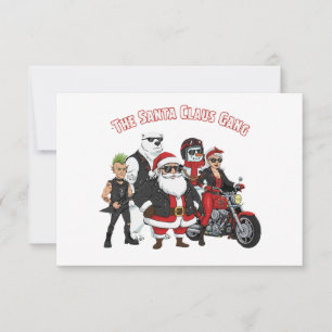 Tarjeta De Agradecimiento Grupo divertido de Papá Noel en motocicleta Rock