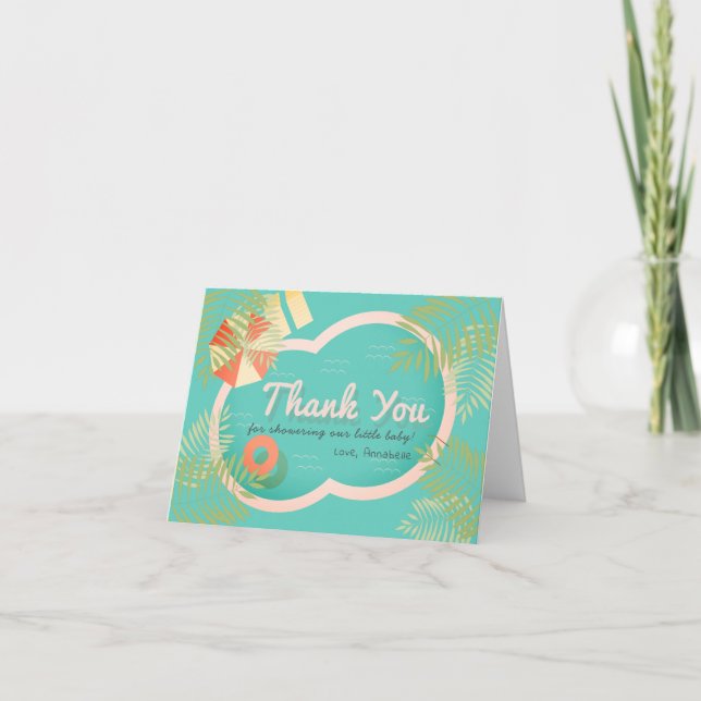 Tarjeta De Agradecimiento Grupo tropical Baby Shower Blue (Anverso)