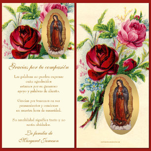 Tarjeta De Agradecimiento Guadalupe Virgen María Condolencia Español