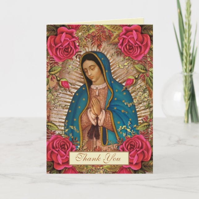 Tarjeta De Agradecimiento Guadalupe Virgen María Condolencia Funeral Español (Anverso)