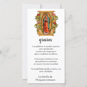 Tarjeta De Agradecimiento Guadalupe Virgen María Condolencia Funeral Español