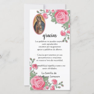 Tarjeta De Agradecimiento Guadalupe Virgen María Condolencia Funeral Español