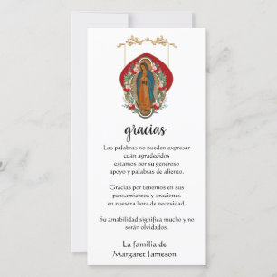 Tarjeta De Agradecimiento Guadalupe Virgen María Condolencia Funeral Español