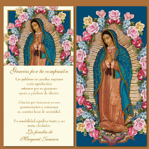 Tarjeta De Agradecimiento Guadalupe Virgen María Condolencia Funeral Español