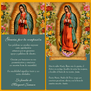 Tarjeta De Agradecimiento Guadalupe Virgen María Condolencia Funeral Español