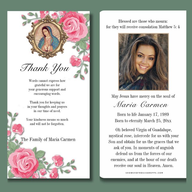 Tarjeta De Agradecimiento Guadalupe Virgen María Condolencia Funeral Español (Subido por el creador)