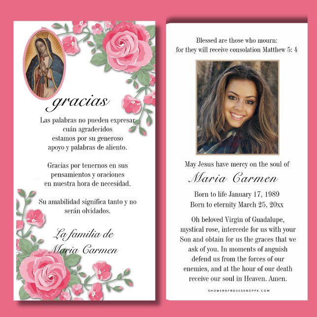 Tarjeta De Agradecimiento Guadalupe Virgen María Condolencia Funeral Español (Subido por el creador)