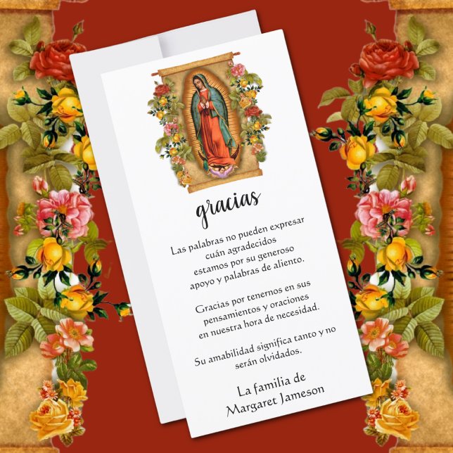 Tarjeta De Agradecimiento Guadalupe Virgen María Condolencia Funeral Español (Subido por el creador)